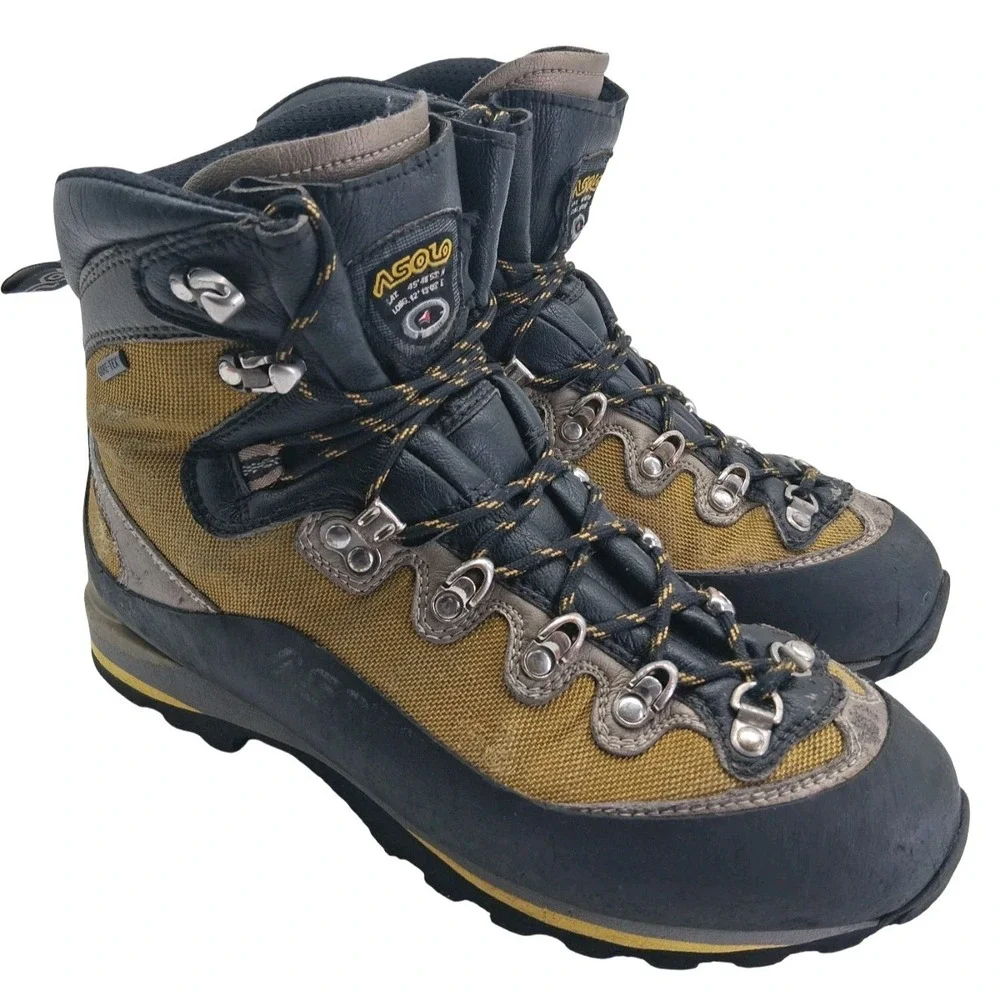 Asolo Mountain Boots Men 9.5 Yellow Gray Nylon Gore-Tex Waterproof Vibram Hiking